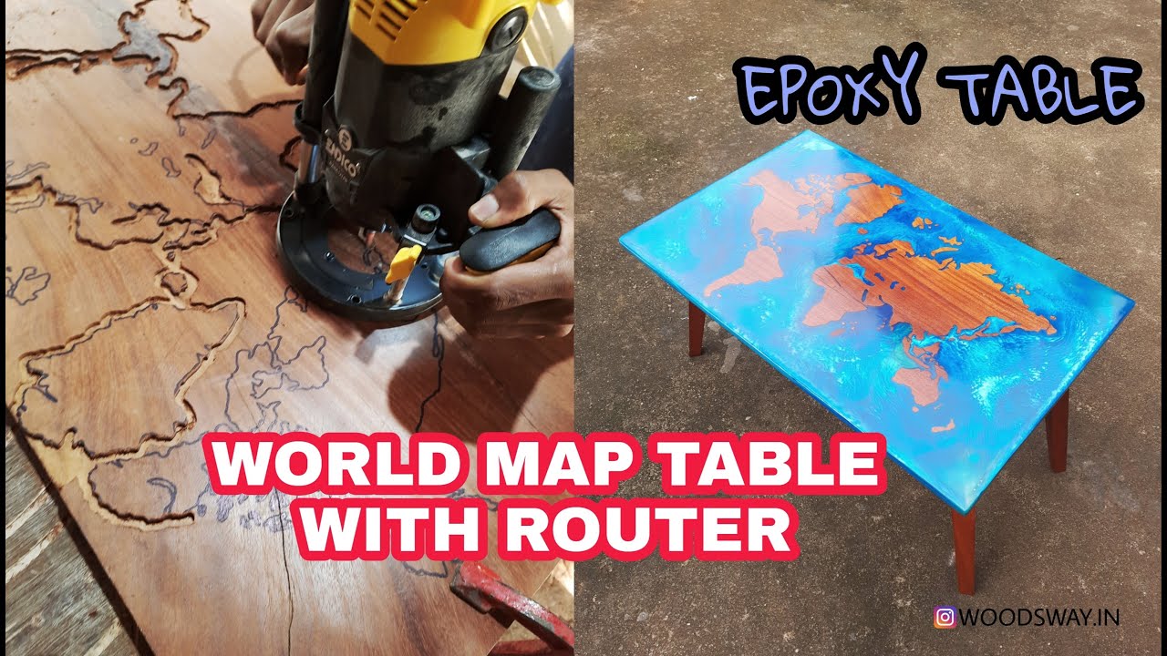 Making an Epoxy World Map table with Router Machine | No need of CNC Cutting !