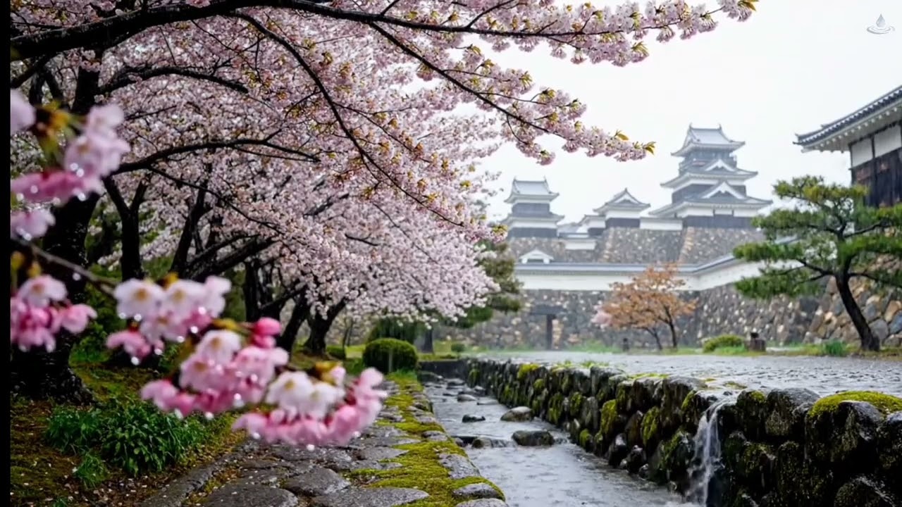 Japanese Sakura Rain Ambience with Soft Zen Music for Deep Relaxation and Peaceful Stress Relief