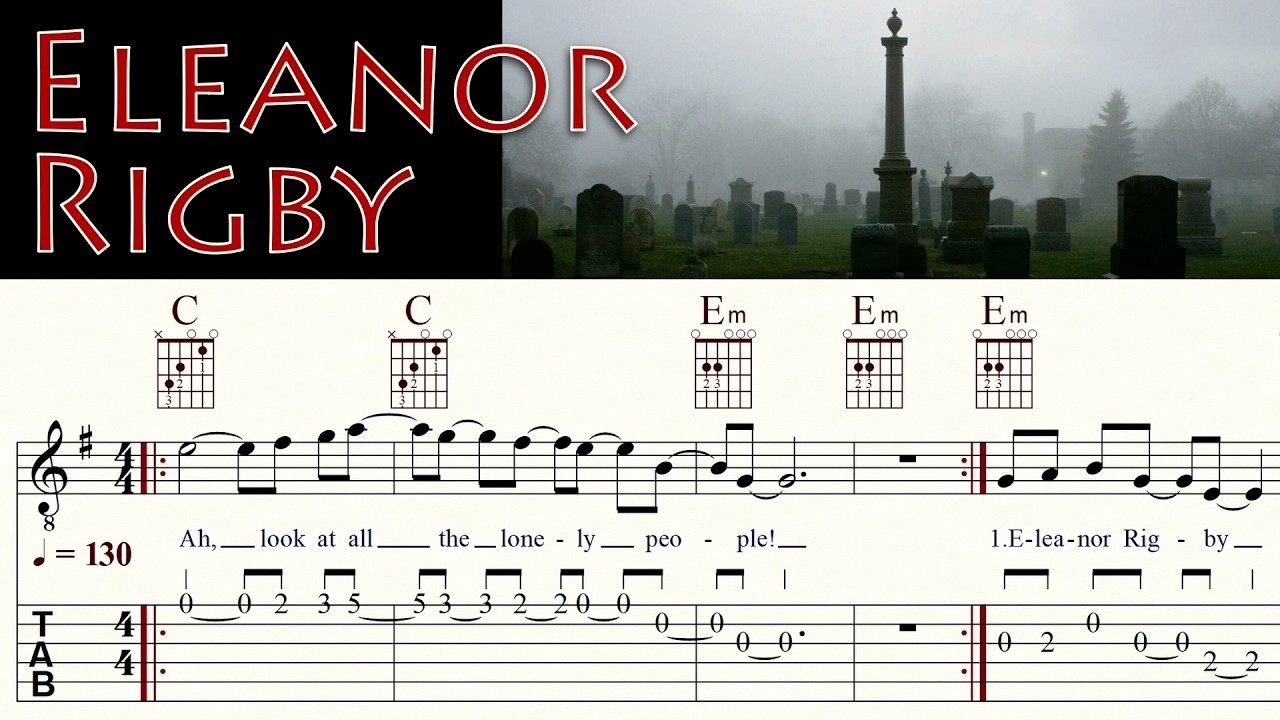 ELEANOR RIGBY | BEATLES | Acoustic Guitar Lesson | Melody, Chords & Lyrics | TAB & Sheet Music