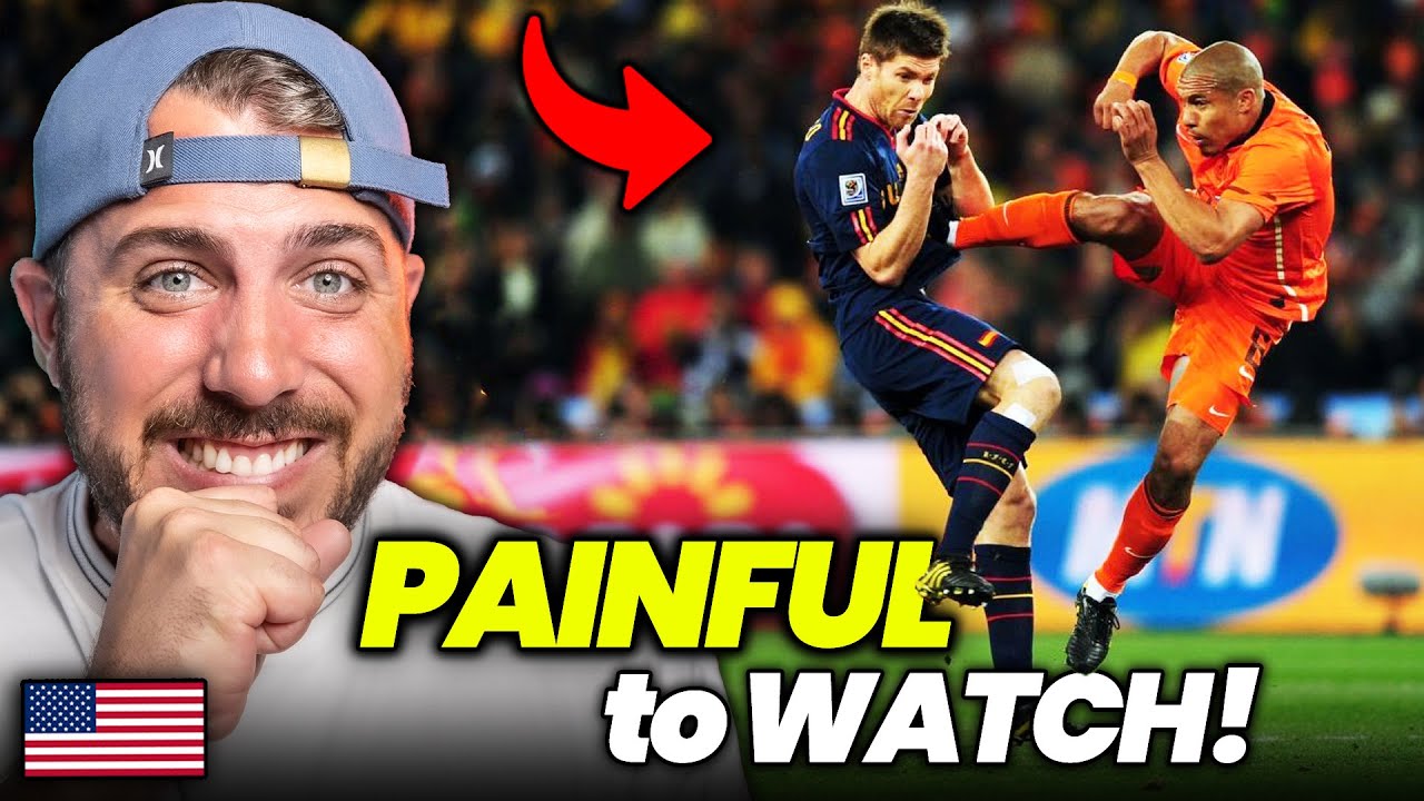 American Reacts to 15 Most BRUTAL Fouls in Football