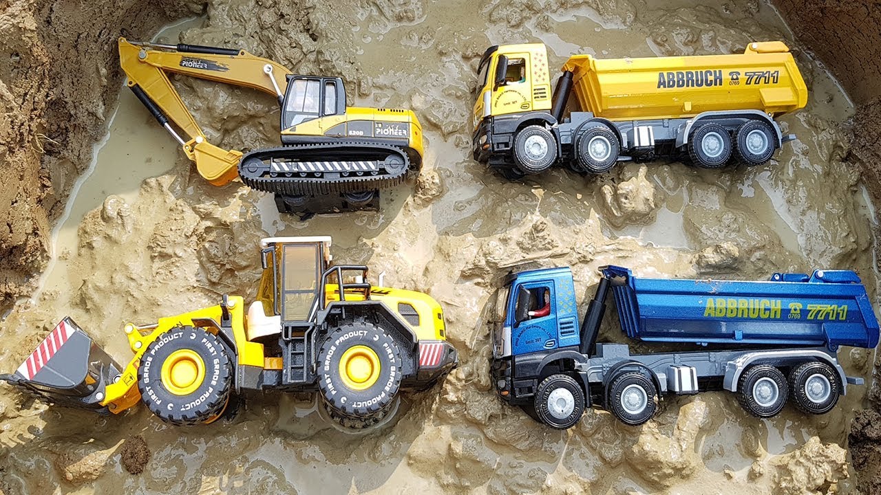 Fine Toys Construction Vehicles Under The Mud | Excavator | Road Roller | Dump Truck