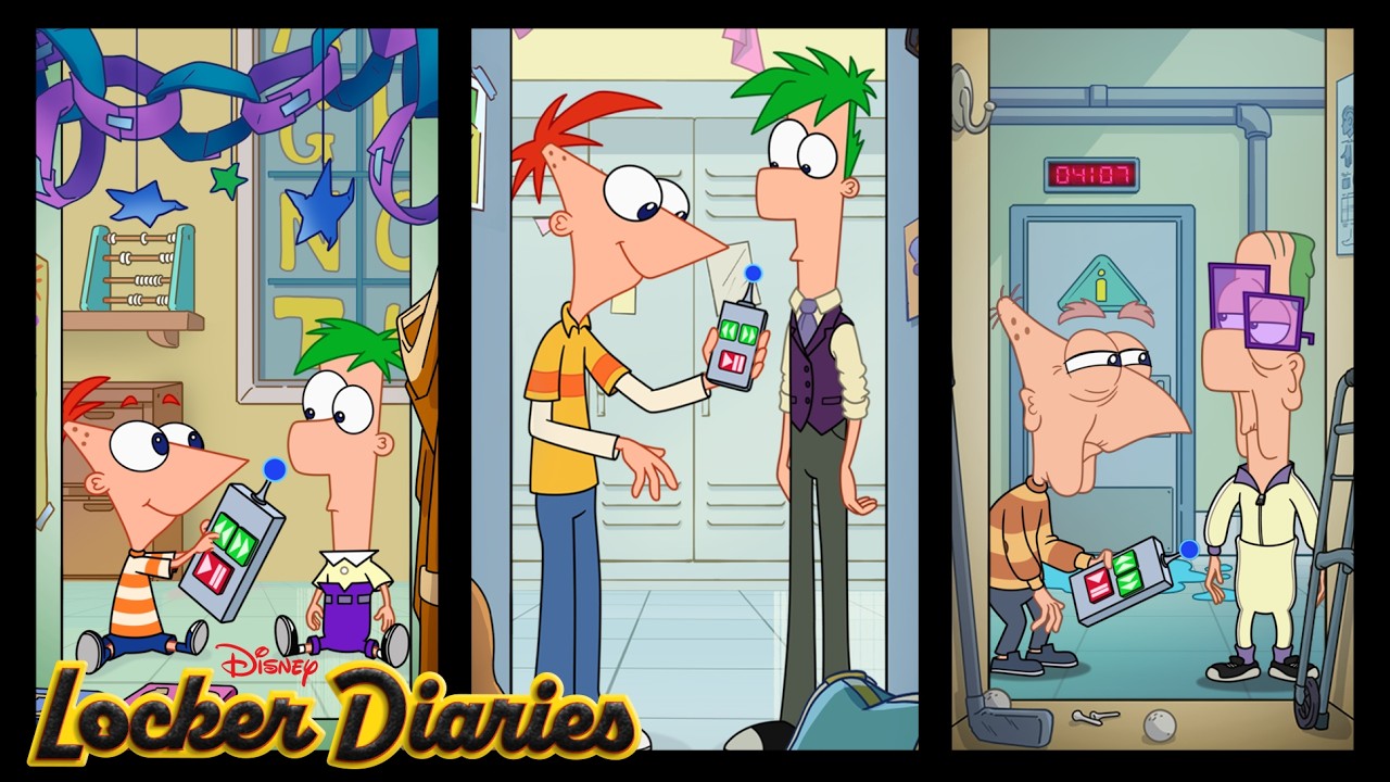 Phineas and Ferb Invent a Time Traveling Remote! 🕰️🫢 | Locker Diaries | @disneychannelanimation