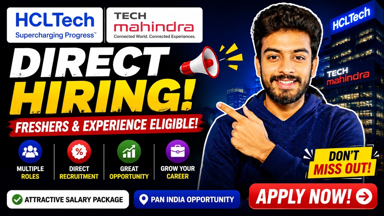 HCLTECH, Tech Mahindra Direct Hiring | OFF Campus Drive For 2026, 2025, 2024 Batch | Fresher Jobs