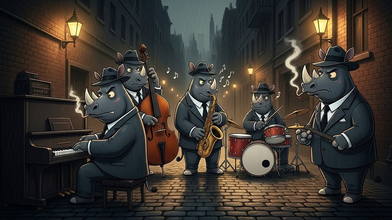 Rhino Mafia Street Jam — Hard Bop Jazz Under the Rain