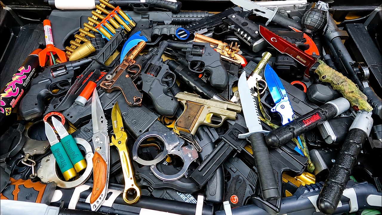 Ultimate Airsoft Arsenal! AK47, AUG Rifles, Shotguns, Cap Revolvers, Karambits & Handcuffs