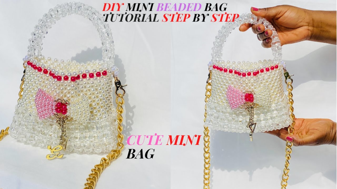 HOW TO MAKE MINI PEARL BEADED BAG (FULL FREE TUTORIAL)DIY CUTE MINI BEADED PURSE\BEADED BAG TUTORIAL