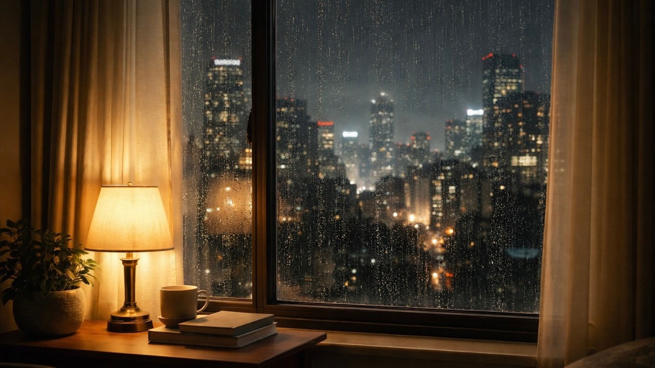 Window Rain Sounds at Night | Quiet Neighborhood Atmosphere | Sleep/Study | No Music | 1 Hour