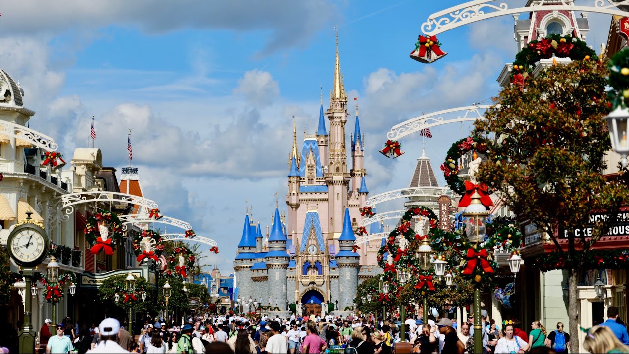 Magic Kingdom 2025 Long Walkthrough w/ Christmas Decorations in 4K | Walt Disney World Florida 2025