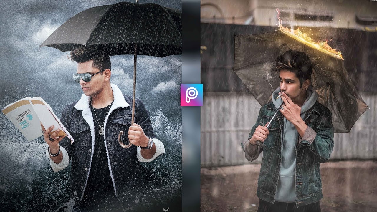 PicsArt Monsoon Umbrella Rain Photo Editing tutorial in picsart Step by Step in Hindi