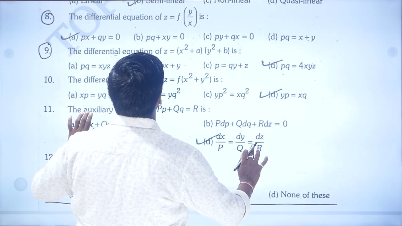 MCQ II Partial Differentiation Equation of first order II Unit - 3rd II PART - 1