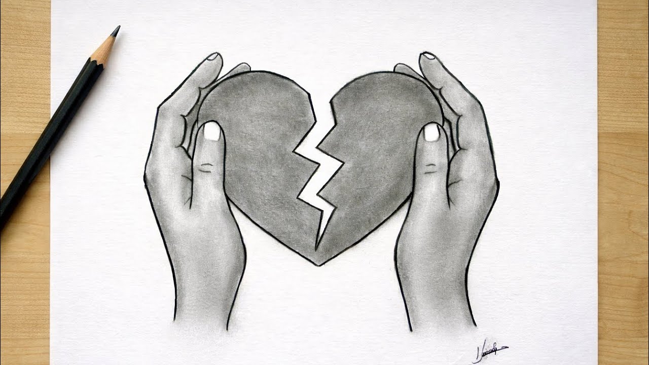 Broken Heart💔Hand Drawing | Sad Love Drawing step by step  #drawing #art #heart #broken 