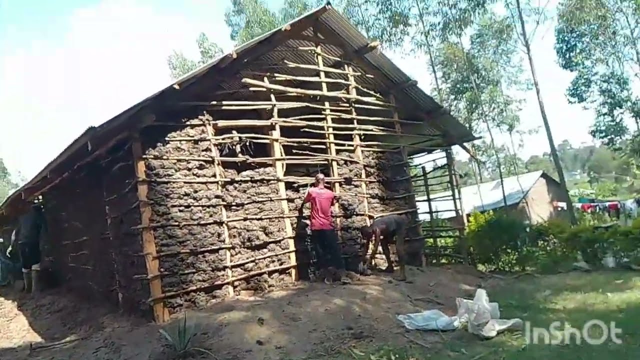 Building a three bedroom semi permanent house/ putting the mud/fixing the doors/house tour