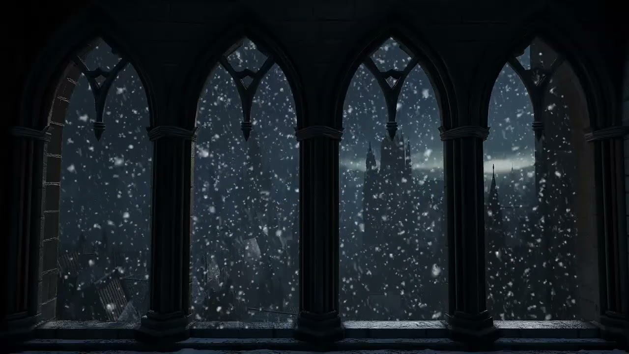Medieval Winter Window ❄️ Howling Snowstorm & Wind Sounds for Deep Sleep