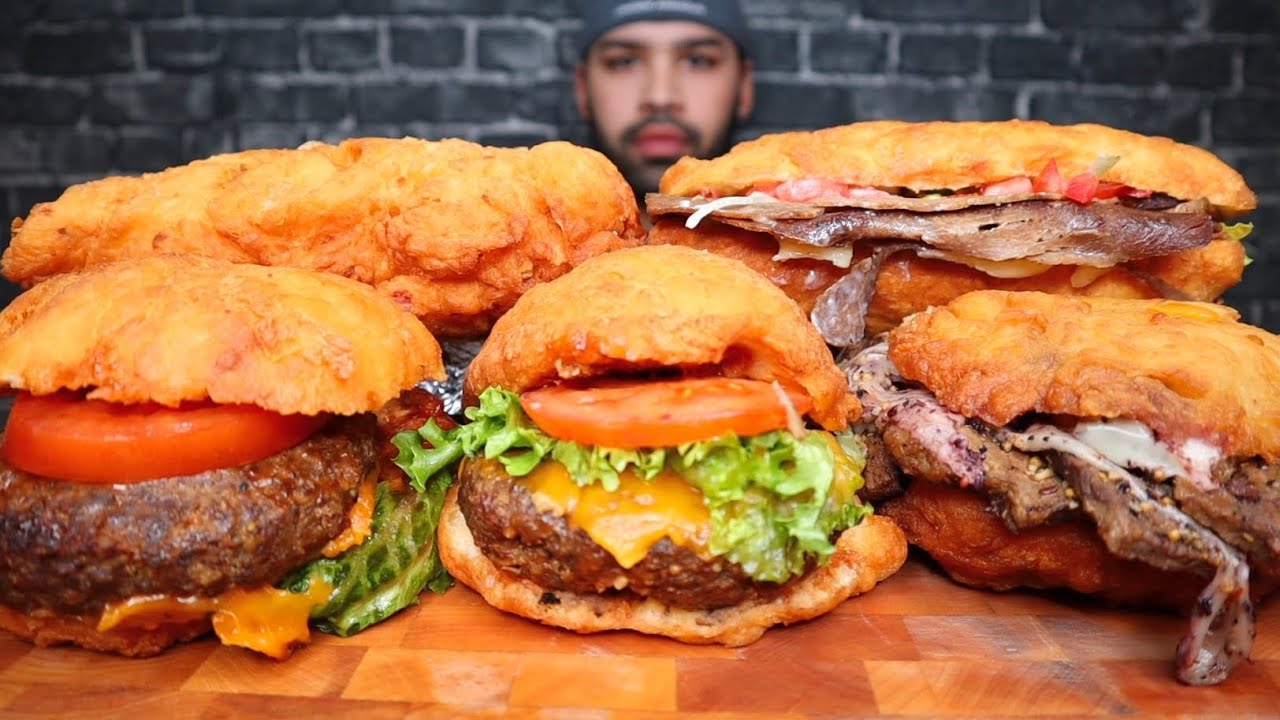 ASMR EATING BANNOCK CHEESE BURGER, BISON BURGER, BRISKET SANDWICH, MOZZA DONAIR, CORN DOG MUKBANG