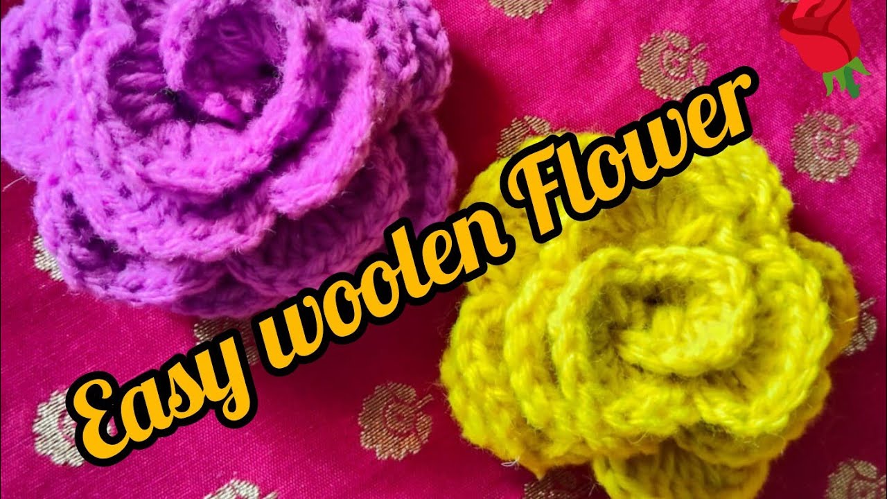 Easy woolen Flower making | easy corchet Rose Beautiful Flower 🌹