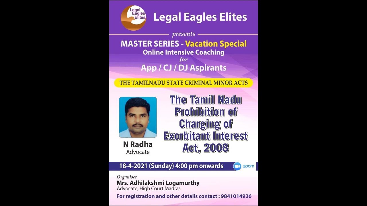 The Tamil Nadu Prohibition of Charging of Exorbitant Interest Act, 2003 by Mr. N. Radha