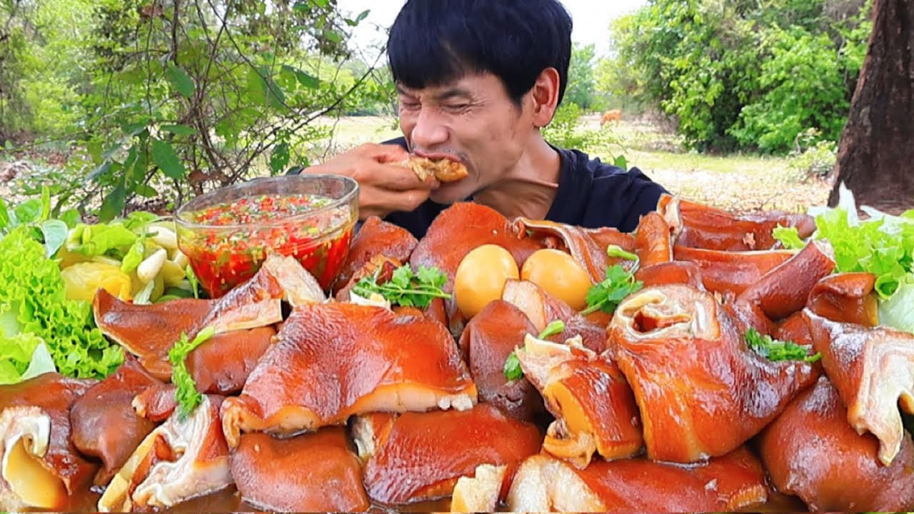 หน้ากากหมูตุ๋นจิ้มซีฟู๊ดแกล้มผักดองผักสดแซ่บคักอีหลีครับพี่น้องMUKBANG EATING SHOW/โก้อีสานพาแดก