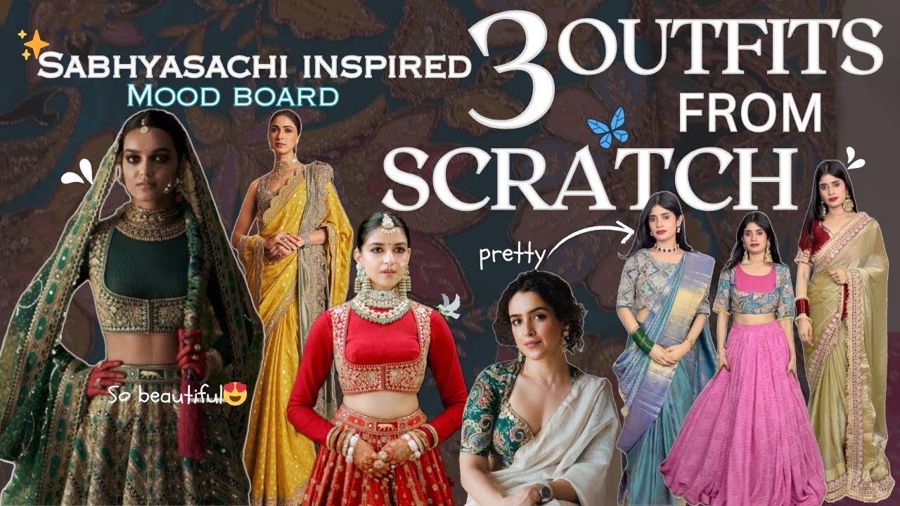 I made 2 SAREES + 1 LEHENGA and BAGS from scratch🦋✨Designing My Own Indian Outfits😍