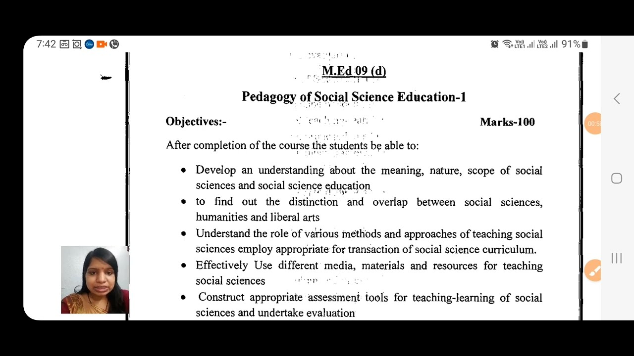 Pedagogy of Social Science Education Syllabus of M.Ed 3rd Semester Paper 1 | Master of Education