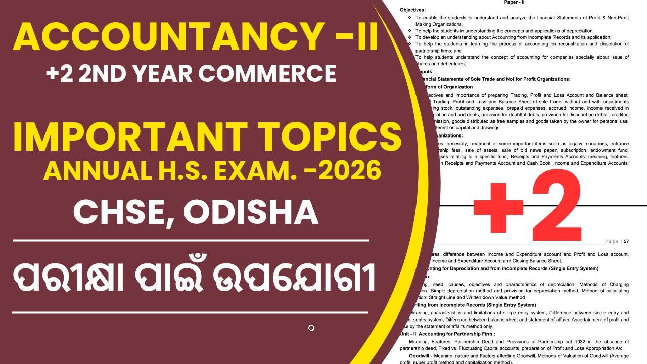 🔴+2 ACCOUNTANCY IMPORTANT TOPICS FOR ANNUAL EXAM 2026 ।। IN ODIA ll CHSE ODISHA ll 2nd Yr. Commerce