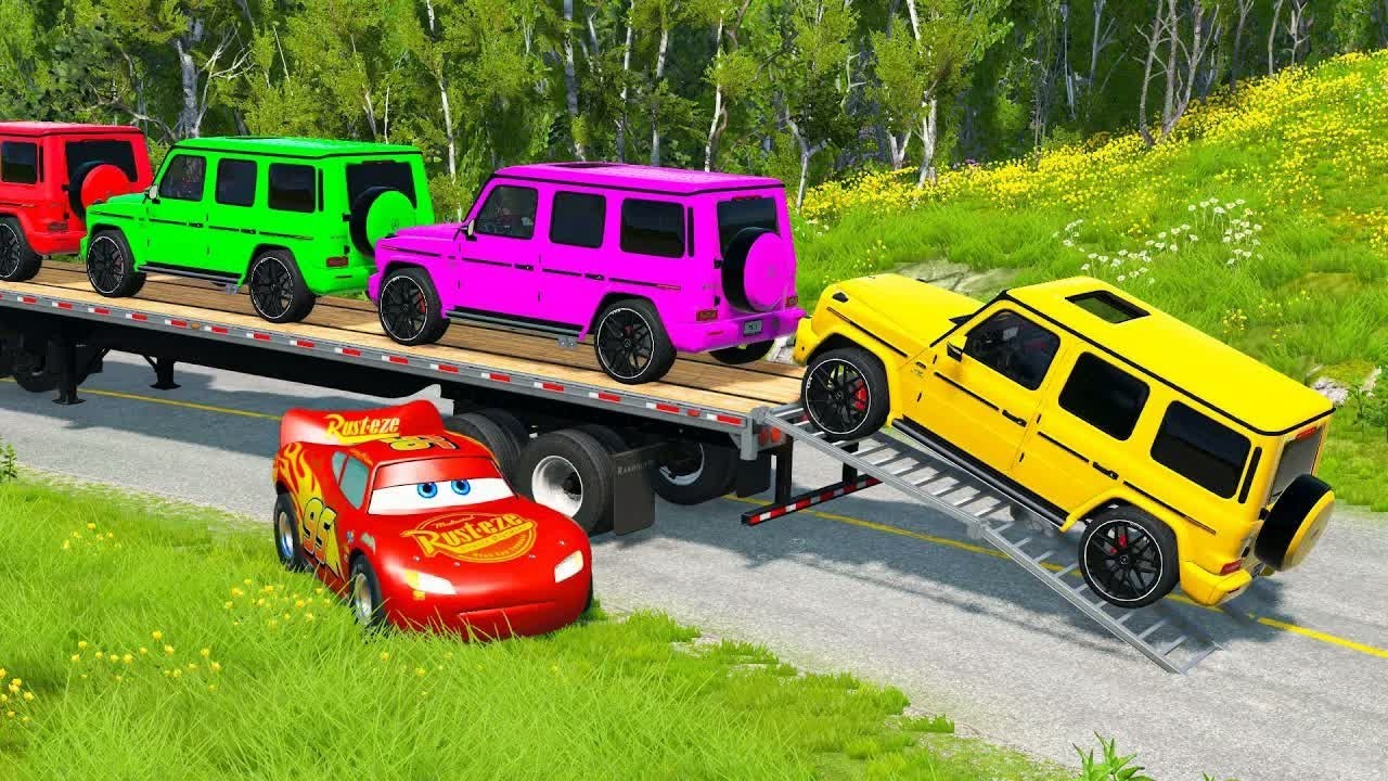 Flatbed Truck McQueen | Transportation with Truck - Pothole vs Car #3 | BeamNG.Drive Gameplay