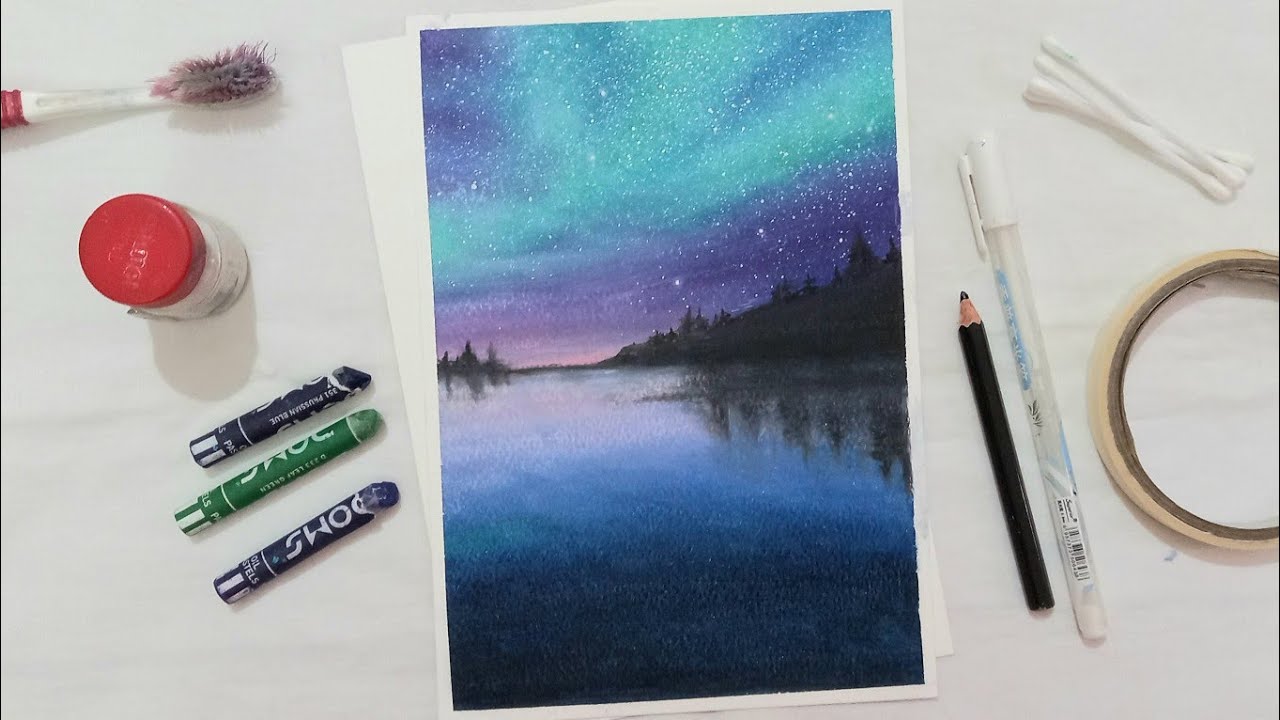 How to paint a Aurora night sky using oilpastel |step by step tutorial with DOMS oilpastel