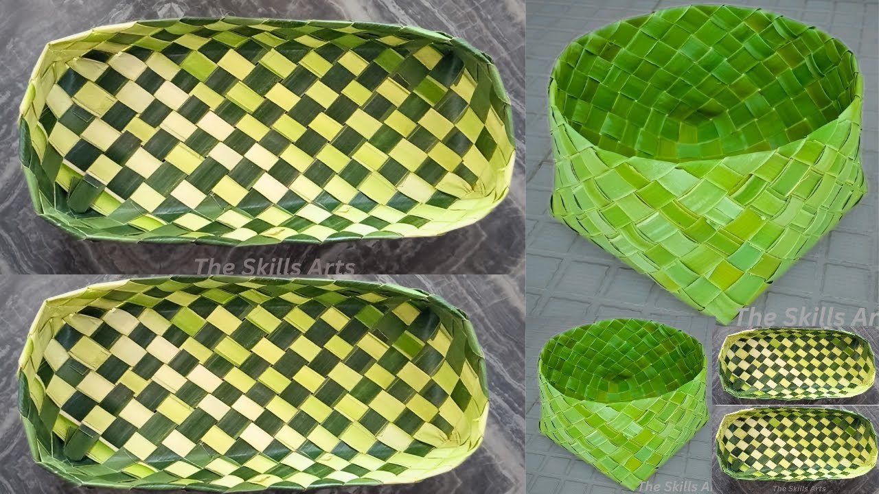 Make Coconut Palm Leaf Basket at Home // Amazing Weaving Basket And Basket Tray In One Video