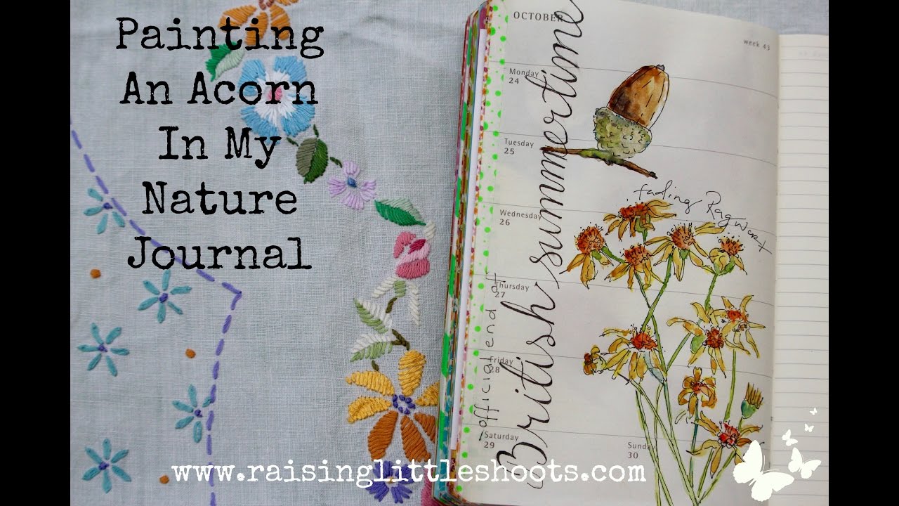 Painting an acorn in my nature journal