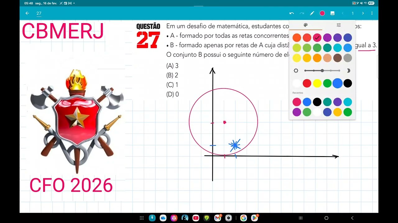CFO CBMERJ 2026 questão 27,Em um desafio de matemática, estudantes consideraram dois conjuntos:• A