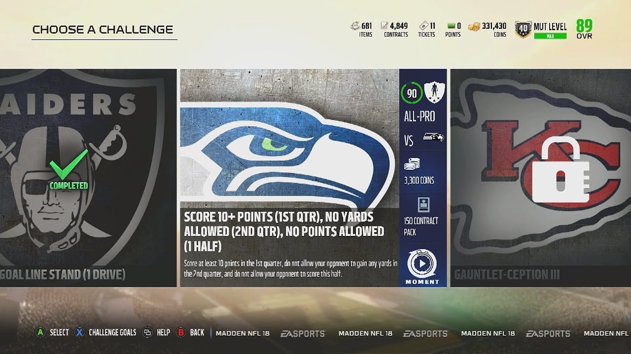 Madden NFL 18 | Gauntlet | Legend Challenge #39 | Score 10+ Points, No Yards Allowed