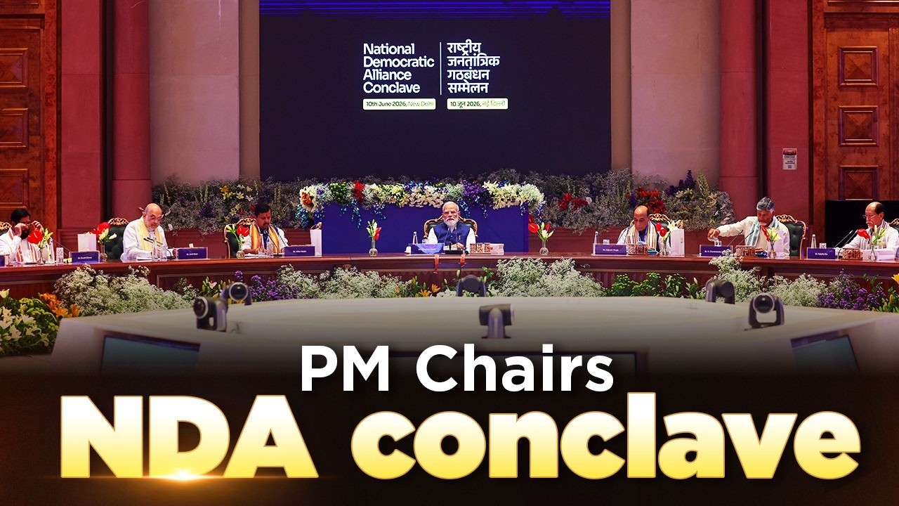 LIVE: PM Modi chairs a high-level NDA Conclave at the Bharat Mandapam in New Delhi