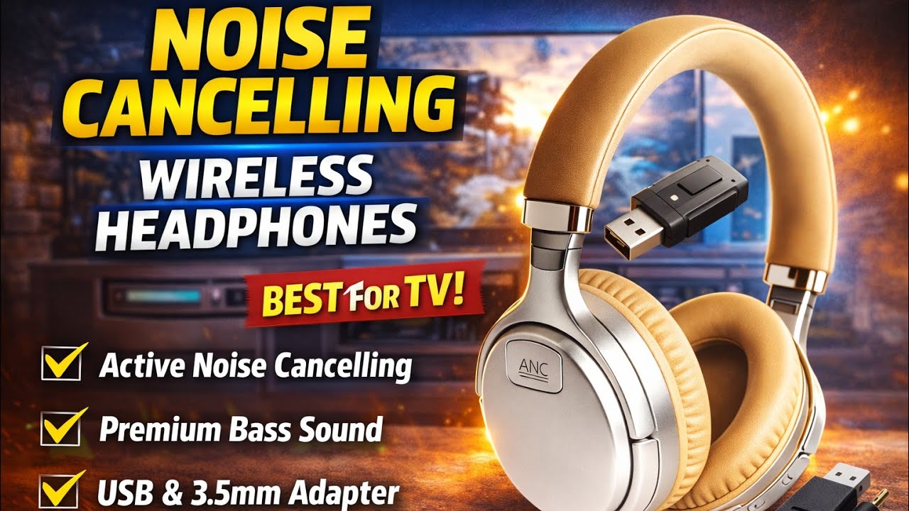 Active Noise Cancelling Bluetooth Headphones  Wireless Bass Headset with 3 5mm & USB TV Adapter