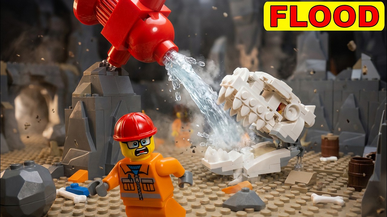LEGO FLOOD - FIRE HYDRANT FLOODS DINOSAUR CAVES - DISASTER MOVIE 4K 60Fps - ep 82