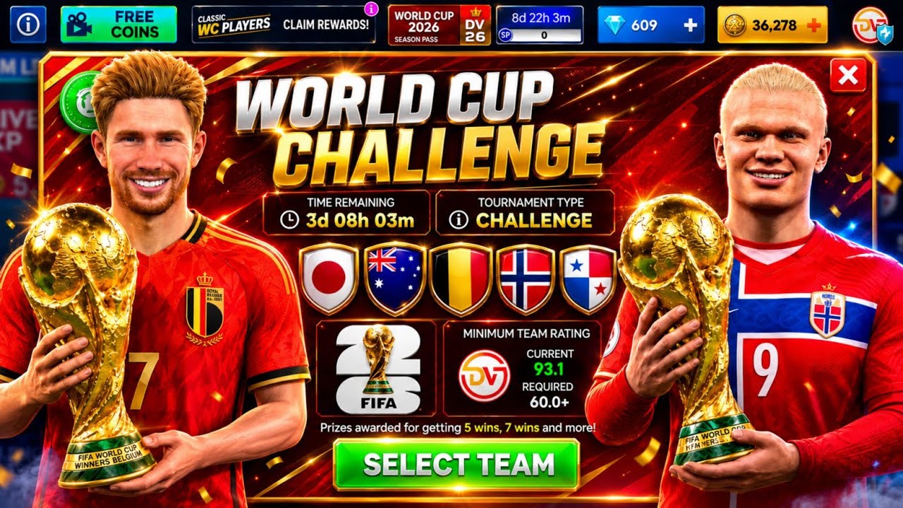 DLS 26 WORLD CUP CHALLENGE! | FREE COINS + LEGENDARY AGENT REWARDS IN DREAM LEAGUE SOCCER 2026