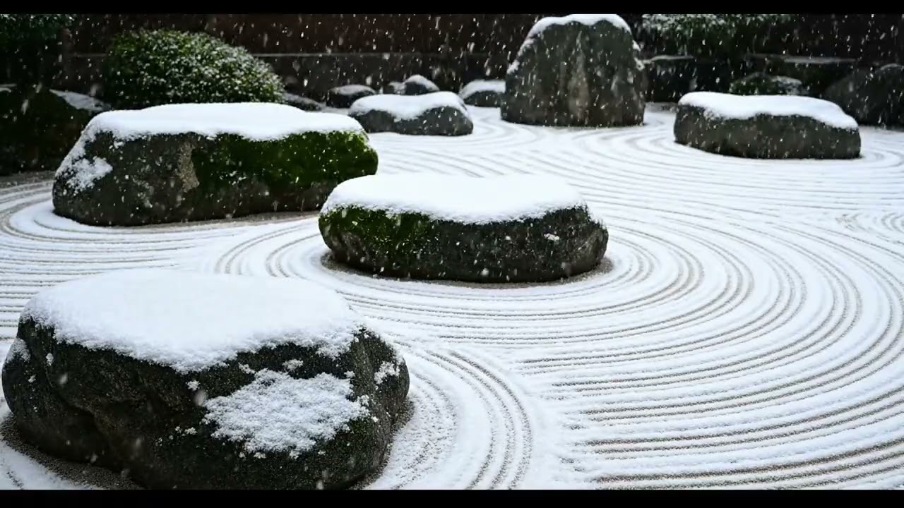 Peaceful Japanese Zen Garden in Snow | Relaxing Piano Music for Deep Sleep & Meditation