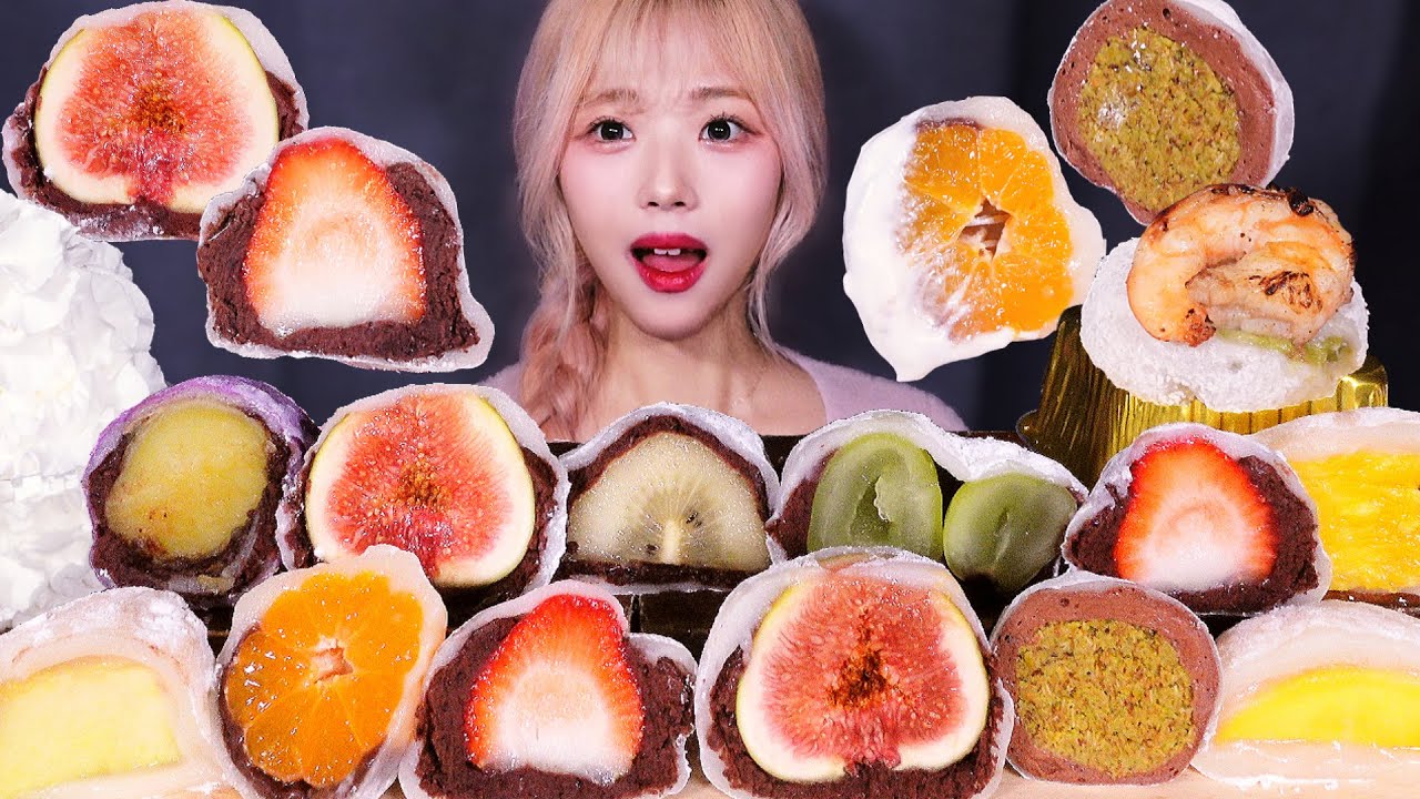쫀득팡팡! 생크림에 푹푹 찍어먹는 과일찹쌀떡🍓🥝🍇과일모찌 두바이초콜릿 요거트까지 떡 먹방 리얼사운드 FRUITS RICE CAKES MOCHI DESSERT MUKBANG ASMR