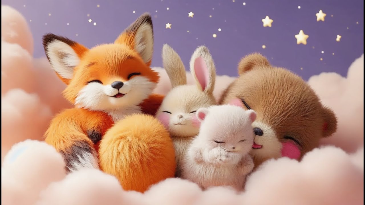 Fox & Bunny Lullaby – Gentle Sleep Music for Babies 🌙🧸 | Cozy Night Clouds