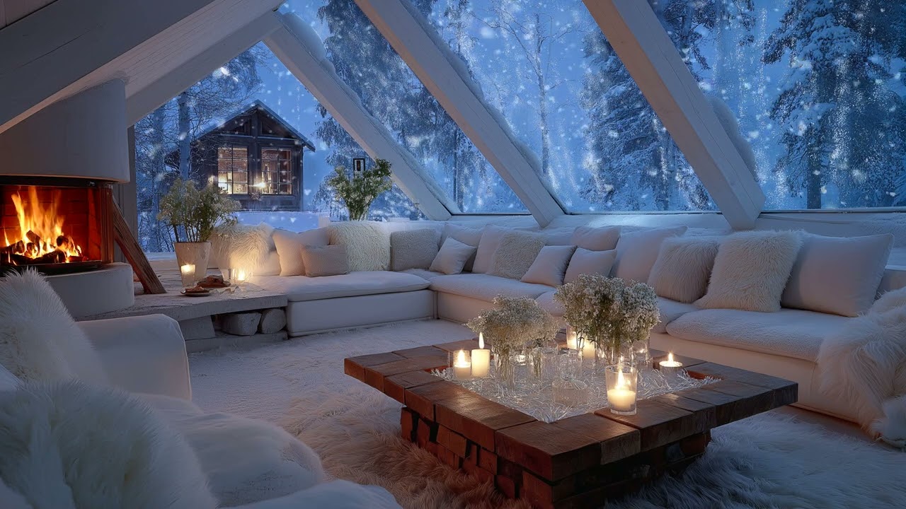 🌷🎹 Winter Piano Music for Relaxation | Cozy Room with Snowfall Outside | 10 Hours of Focus & Relief