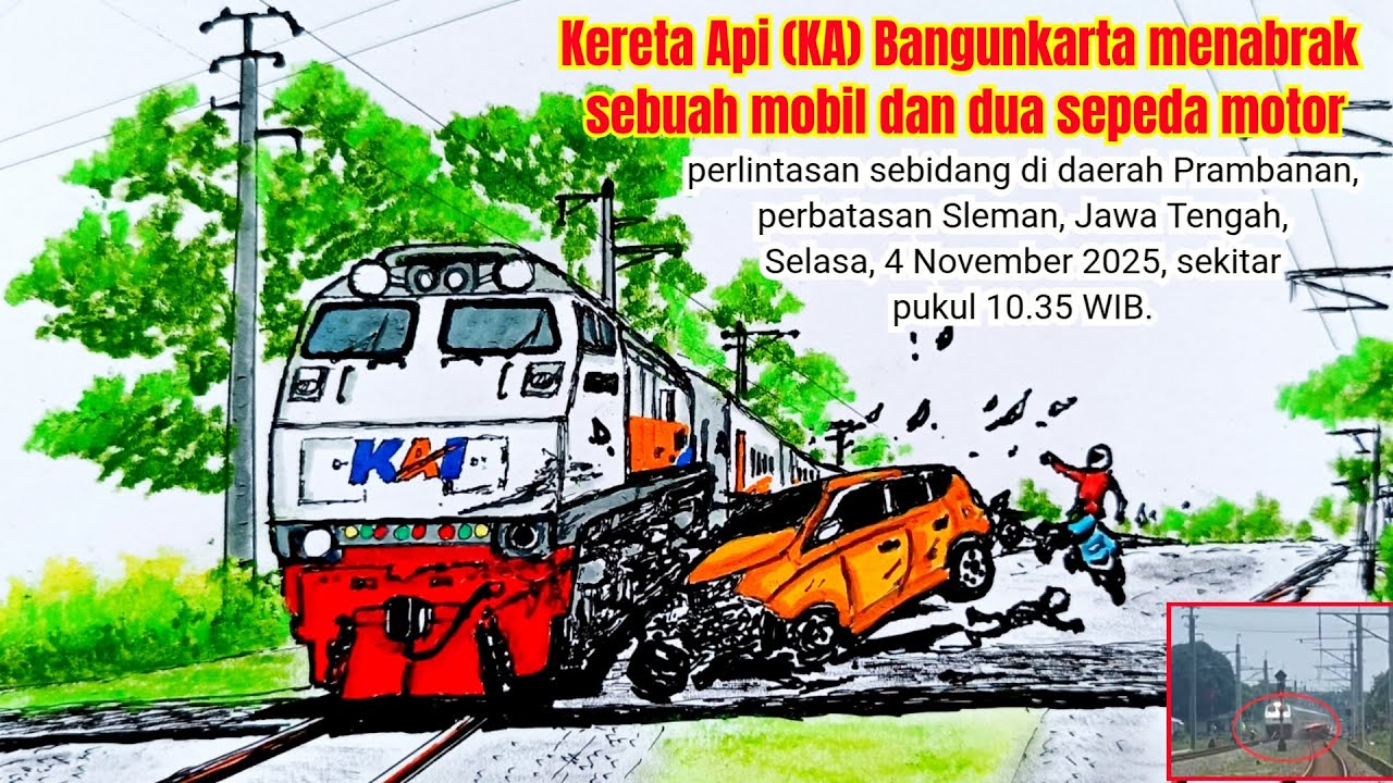 KERETA API (KA) BANGUNKARTA HANTAM SEBUAH MOBIL DAN DUA SEPEDA MOTOR#keretaapi #railfan #viral 