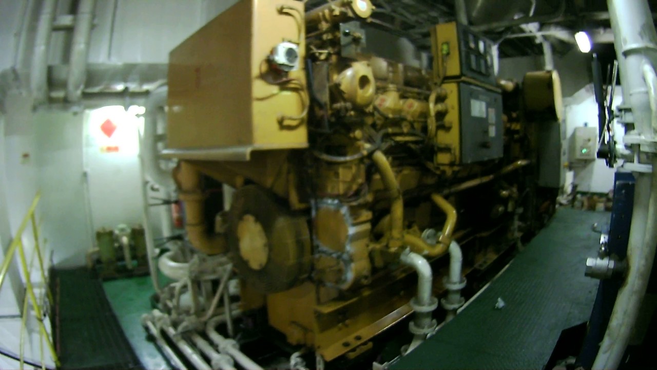 Engine room Ro-Ro pax ship panoramic.