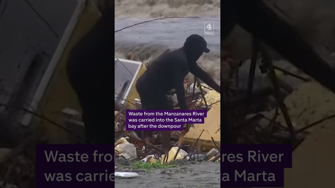 Masses of plastic waste has washed up on a tourist hotspot after heavy rainfall