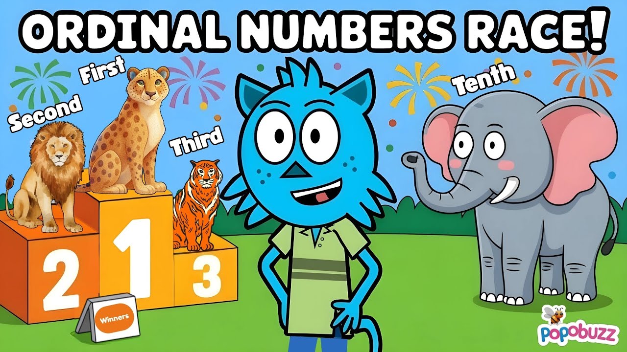 Animal Race Teaches 'Ordinal Numbers'! 1st to 10th Song & Lesson