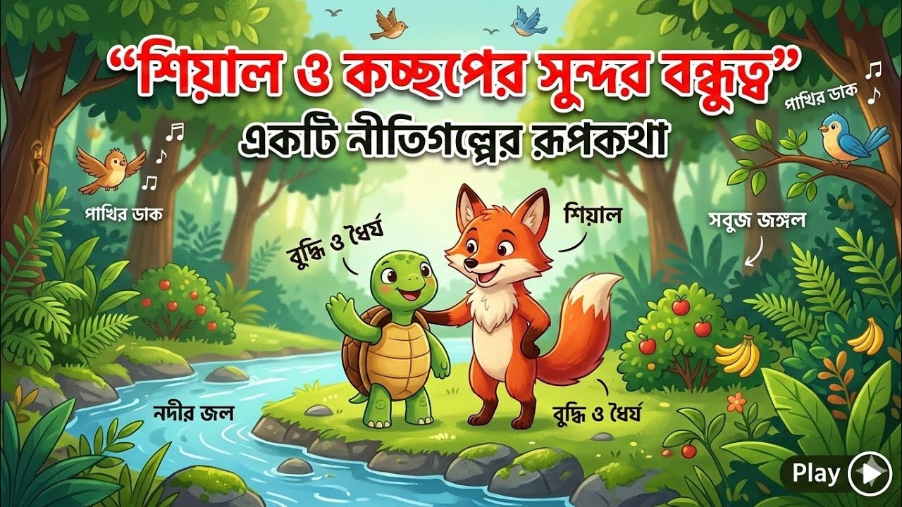 শিয়াল কচ্ছপ কে কি বাঘের হাত থাকে বাঁচাতে পারবে।  Cartoon thumbnail