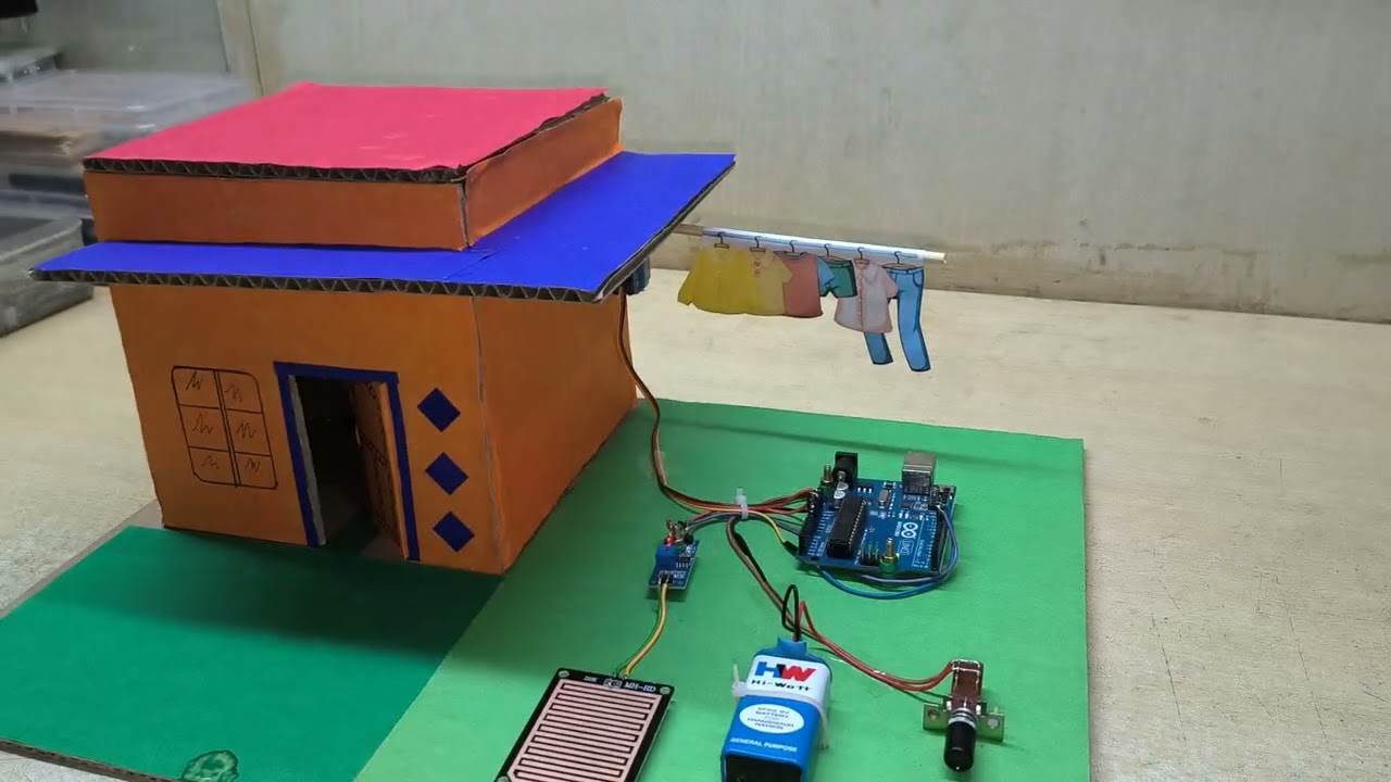 Automatic Rain Detector and Cloth Collector | Rain Sensor Washed Clothes Protector Working Model