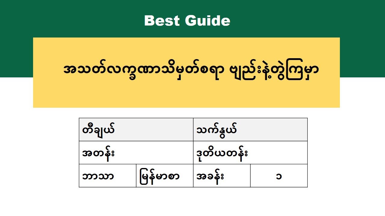 [BG] Grade 2 Myanmar - အသတ်လက္ခဏာသိမှတ်စရာ ဗျည်းနဲ့တွဲကြမှာ(၁) အပိုင်း(၁)