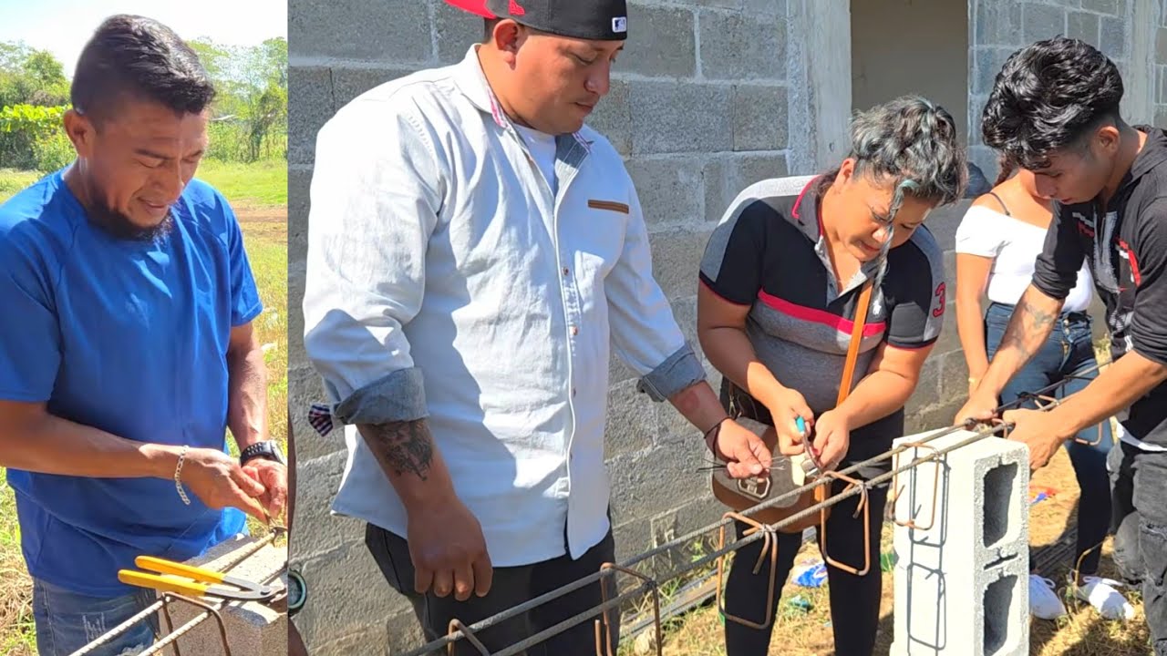 NORA y MARVIN ayudan a los albañiles hacer los estribos de su  CASA 🏠