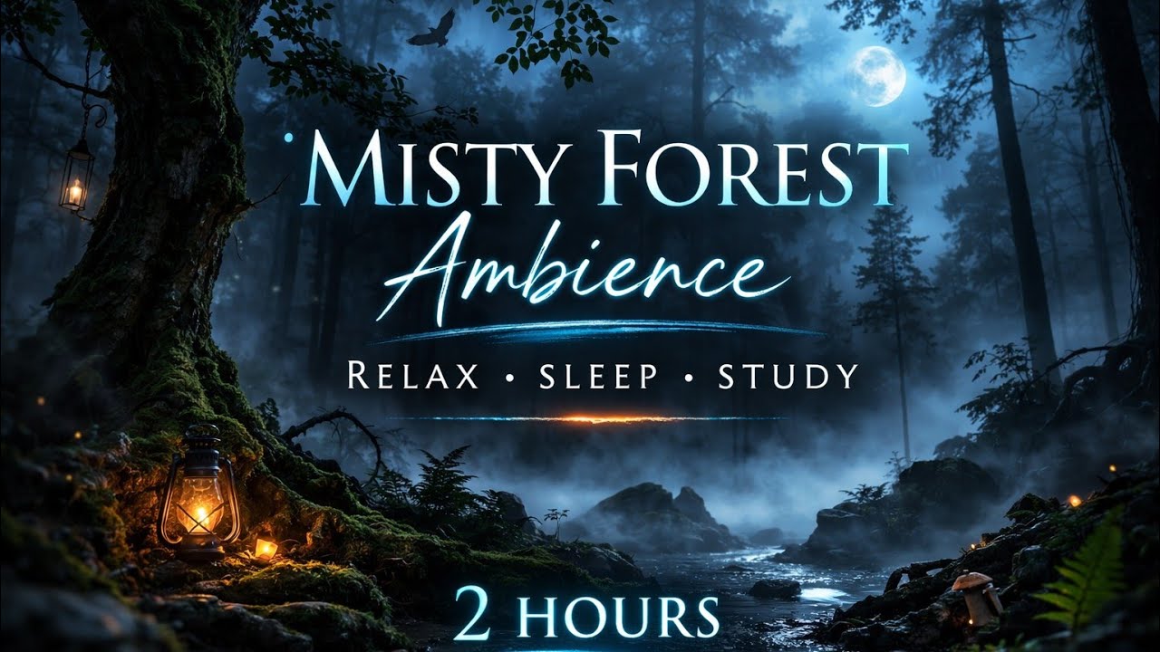 Dark Misty Forest at Night 🌲 Ambient Nature Sounds for Sleep & Relaxation