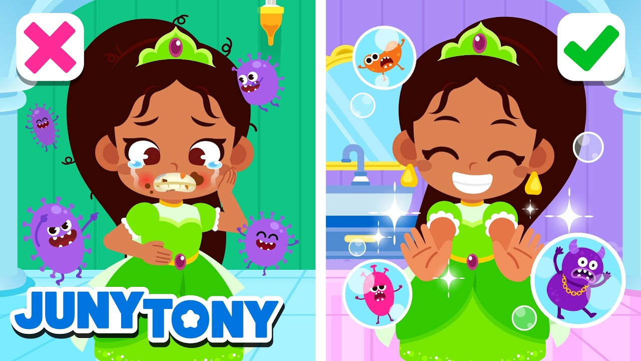 Tchau, Tchau Germes! 🧼| Vamos Tomar Banho! 🚿 | Música Infantil | JunyTony em Português