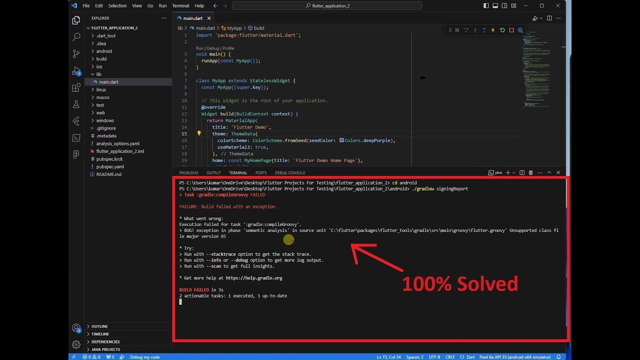 How to solve gradle:compilegroovy Failed error in flutter | ./gradlew signingReport failed | SHA1