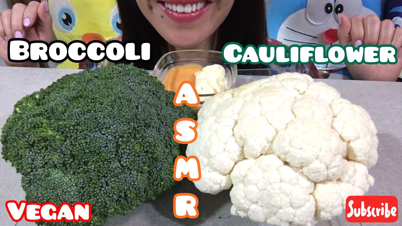 ASMR raw broccoli and raw cauliflower (vegan) eating sounds